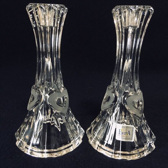Set Of 2 EVITA Crystal Candle Holders 24% Lead Crystal Vintage 6.5*3.5" Germany - Picture 1 of 8